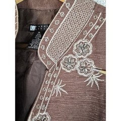 VTG Carole Little Silk Jacket XL Brown Beaded Embroidered Boho Art to Wear Lined