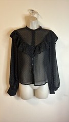F21 Sheer Black Gold Dots Goth Prairie Teacher Button Up Blouse Sz M NWT