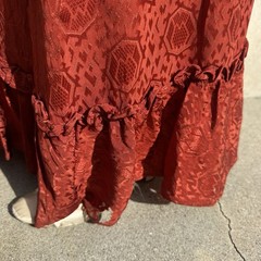 Vintage 1930s Red Deco Snakeskin Brocade Satin Rayon Dress Bonwit Teller Ruffle