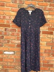 Worthington Navy Blue Floral Rayon Tie Back Empire Dress Size 14 W 14W