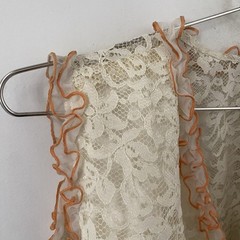 VTG 1970s Handmade Ivory/Cream Lace & Orange Ruffle Wrap Crop Top Blouse – S/M