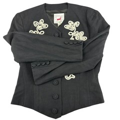 Mondi Vintage Black Linen Blend Soutache Whimsigoth Blazer West Germany 34