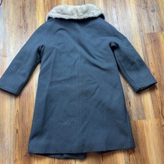 Vintage 50s 60s Womens Stevens Forstmann Gray Fur Collar Wool Coat NO SIZE TAG
