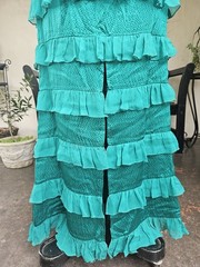 Vintage 2000s Y2k Bebe Emerald Silk Sequin Maxi Dress Mermaid Ruffles Medium