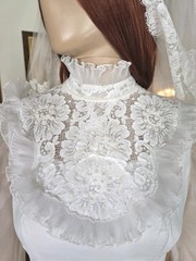 Vtg Wedding Dress Bridal Originals 70s White Long Sleeve w/ Blushing Veil