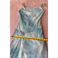 Vintage Y2K Napoli Seafoam Floral Cowl Neck Dress Rhinestone Flower