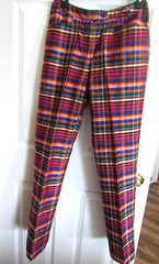Cheap Chic Moschino Silk Rainbow Gingham Plaid Multi Color Pants US 8