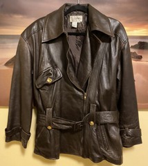 VTG Cedars Moto Zip Jacket Leather Brown Biker 1980s buttery Belted Medium