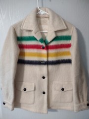 VTG Hudson Bay Canada Blanket 100% Wool Coat Jacket 60s/70s Striped Sz M