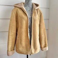 Vintage Faux Suede and Shearling Hooded Coat by Bass Fisherman Aesthetic XL