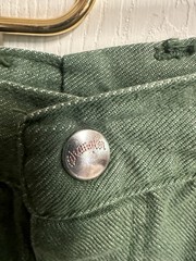 70s Wrangler Misses Jeans Green Denim Snap Button Wide Leg Flare Slim Sz 18 30w
