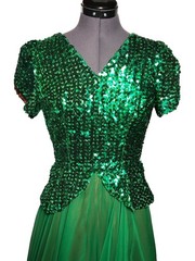 VTG 60s 70s Green Sequin Formal Dress Evening Gown 34-29-open XS/S DAMAGED