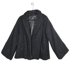 VTG Black Faux Persian Lamb Fur Coat Shawl Collar 1950s 60s M-L Karakul Retro