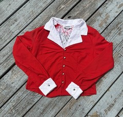 Vintage Western Valentines Heart Button Up Shirt Women’s Cowboy Banjo Cute Red