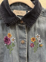 Vintage Oak Hill Denim Button-Down whimsical with Embroidered fairy print – Blue