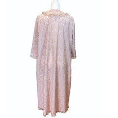 Vintage Odette Barsa Rose Beige Lace Peignoir Robe Ribbon Trim Boudoir Romantic