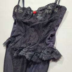 Shirley Of Hollywood Teddy Womens L Black Nylon Lace Sexy Made In USA