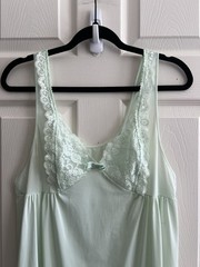 SHADOWLINE Vintage 80s Mint Green Satin Lace Babydoll Peignoir Nightgown Sz M