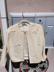 VTG 50s Cream Cardigan Embroidered Mushrooms Rare Mushroomcore Fairycore