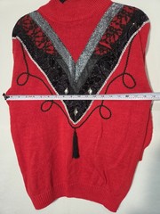C’est Joli Too Vintage 80s Sweater Womens Med/Lrg Red Sequin Lace Tassel Glam