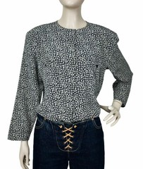 Vintage 100% Silk Western Horseshoe Print Bergdorf Goodman Secretary Blouse Sz 6