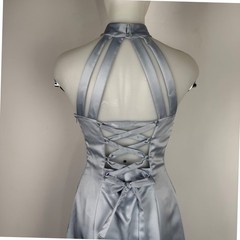Scott McClintock Vintage Halter Gown Ice Blue Satin Corset Back Dress SZ 6 FLAWS