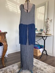 Vintage 1990s FLAPPER Blue KOKOON Lady Bug Pouch POCKET Dress Maxi M Jumper USA