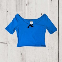 Vintage Y2K Moschino Jeans Blue Boat Neck Crop Top Italy Barcode Graphic S/M