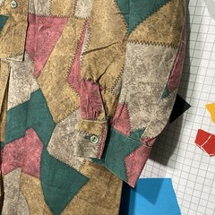 Vintage 40s Patchwork Print Dress Long Collar Gothic Evil Boho Whimsygoth Large