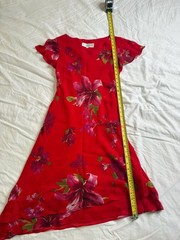 Donna Ricco Floral Chiffon Dress 8 Pink Red Lily Hanky Hem Wedding Guest Y2K