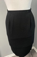 Vtg BERT NEWMAN 2-Pc Wool Black/Red Skirt Asymmetric Button Jacket Suit SZ 10