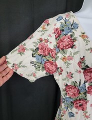 Vintage Zanoni Ivory Romper w Pink/Blue/Green Florals & Square Neckline Size M