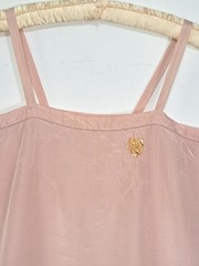 Antique 1920s Pink Silk Step In Chemise Romper SZ 36 Pintucks Ribbon Flower
