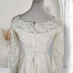 Vintage 50s 60s Ivory Lace Wedding Dress Long Sleeve Column Bridal S 4