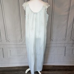 Vintage 80s Stardust Cottagecore Boho Blue Floral Lace Maxi Nightgown Size L USA
