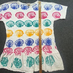 Adonna Leisurewear Seashell Print Nightgown OS Womens White 90s Coastal Ruffle