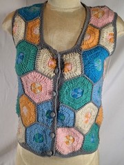 HARP’ EES Vintage Granny Crochet Patchwork Cardigan Grannycore Vest Acrylic M