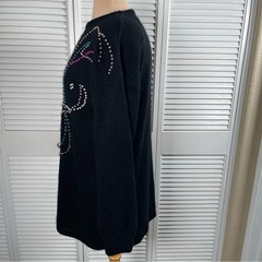 Vintage 80s Amanda Beaded Reindeer Sweater L Silk Angora Black Holiday