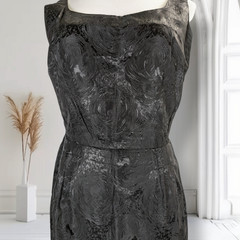 Vintage 1960s Black Floral Jacquard Evening Gown Maxi Dress Wiggle Formal 6