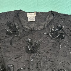 Vintage Stenay Beaded Silk Top Womens XL Sequins Black Formal Party Attire