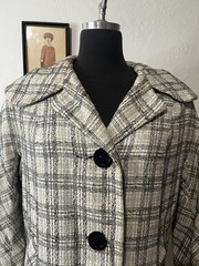 Vintage 1950’s-60’s Black, Gray and White Plaid Coat Jacket, Lavender Lining