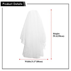 Bride Double Layered Pure White Pearl Veil Headwear Engagement Wedding Lace Veil