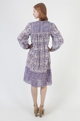 Vtg 70s Purple Floral India Dress Cotton Airy Chambeli Festival Bib Pakistan M