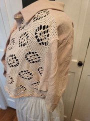 Vtg 90’s Pink White Gingham Crochet Cropped Button Up 16 Cottage Fairy Coquette