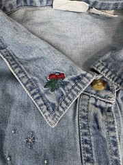 Bobby Brooks Cardinal Denim Shirt XL Embroidered Birds Snowflake Button