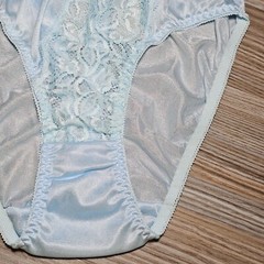 Vintage Slippery Nylon Panty Sissy Blue Lace Silky Brief Size 7-8 Hip 38-42″