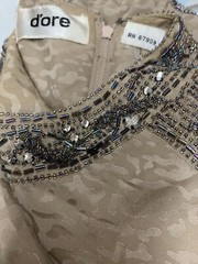 Vintage Heavy Beaded Dynasty Taupe Silk Dress Designer D’ore Animal Print Sz 14