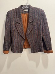 VTG 1980s Blazer Tweed With Vertical Stripe Dark Acedemia CottageCore NormCore