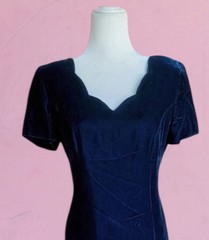 Vtg Ann Taylor Navy Blue Velvet Dress 90s Scalloped Whimsical Rayon Cocktail 4