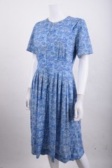 Vintage 60s Shelton Stroller Womans Dress Sz 14 14.5 Blue Paisley Jersey Stretch
